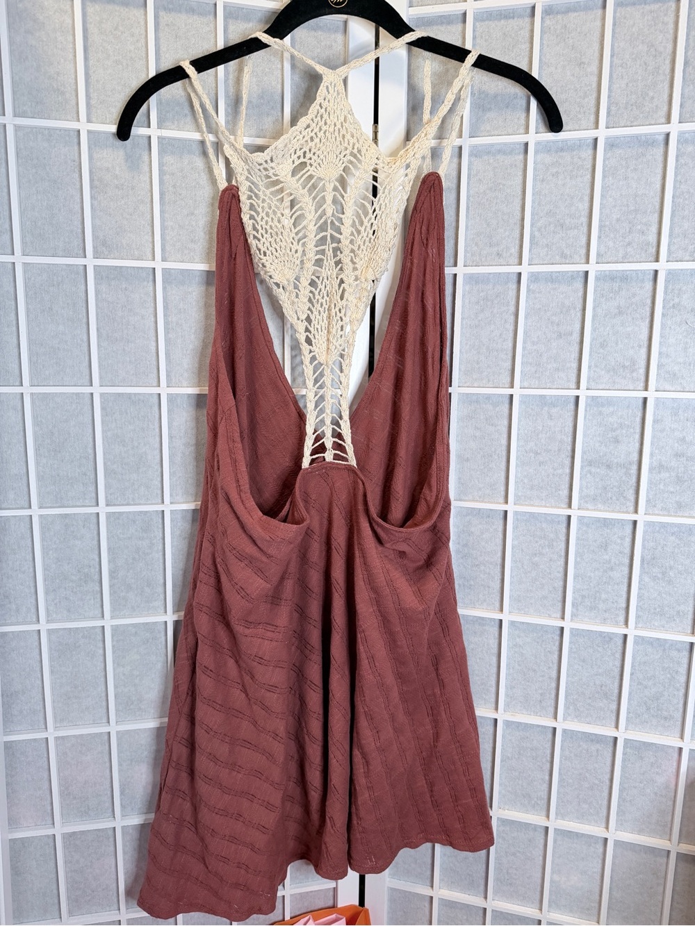 Free people Crochet Back rust orange brown Sleeveless Mini Dress - Picture 3 of 5